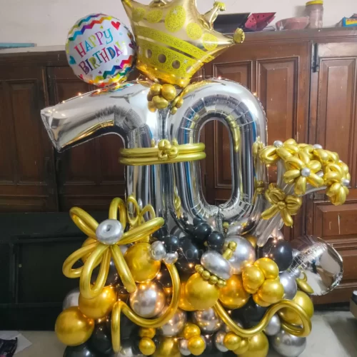 Golden Silver Happy Birthday Balloon Bouquet | Delhi NCR