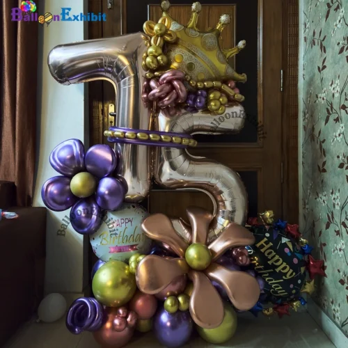 Golden Silver Happy Birthday Balloon Bouquet | Delhi NCR