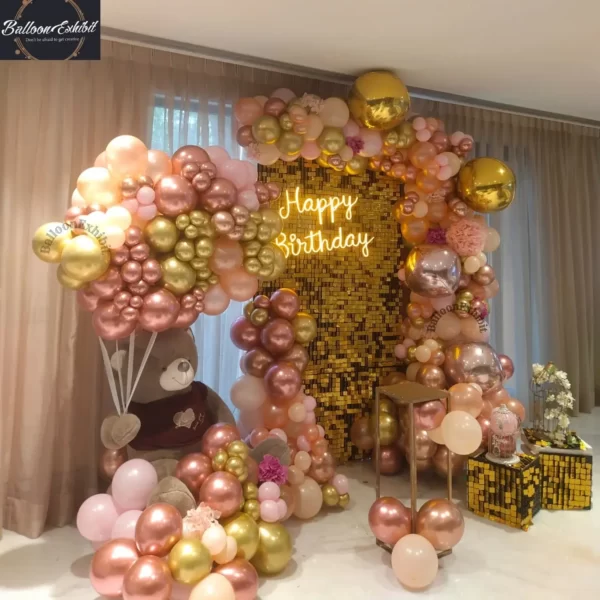 Premium Golden Sequin Backdrop with Teddy