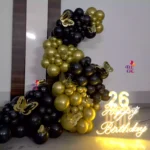 26th Birthday Golden & Black Balloon room Decoration