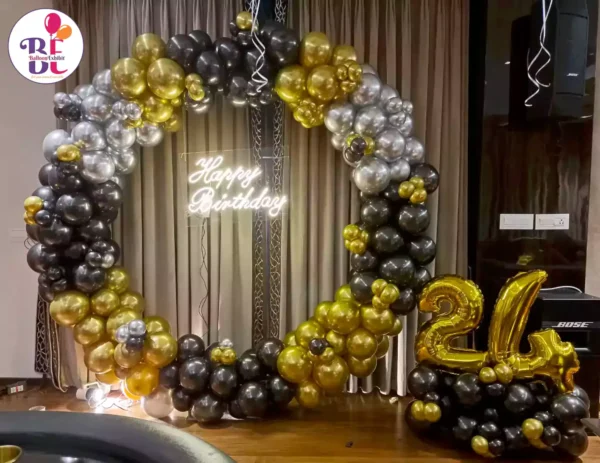 Golden Balloon theme Ring Decoration for Birthday Celebration