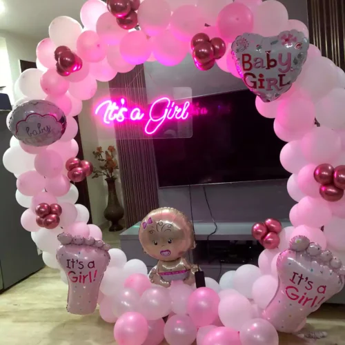 Welcome Baby Girl Ring Balloon Decoration at Home