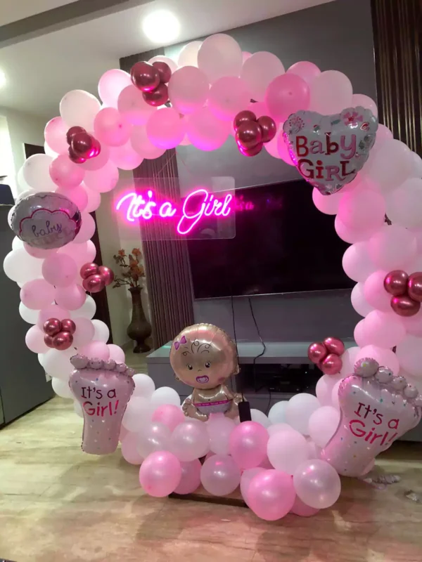 Welcome Baby Girl Ring Balloon Decoration at Home