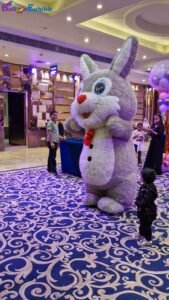 Fluffy Grey Bunny Rabbit Mascot for Birthday Party