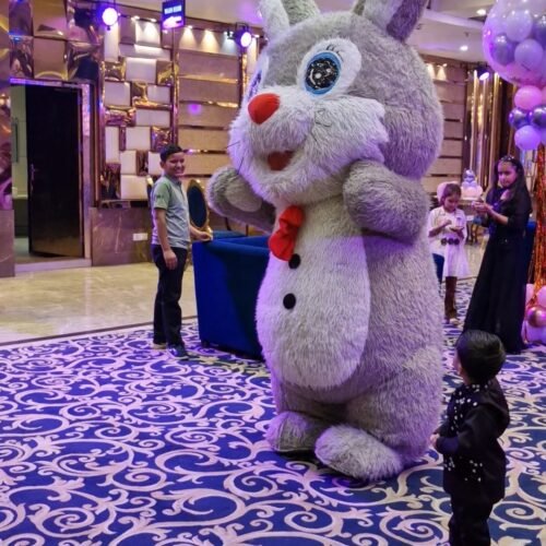Fluffy Grey Bunny Rabbit Mascot for Birthday Party