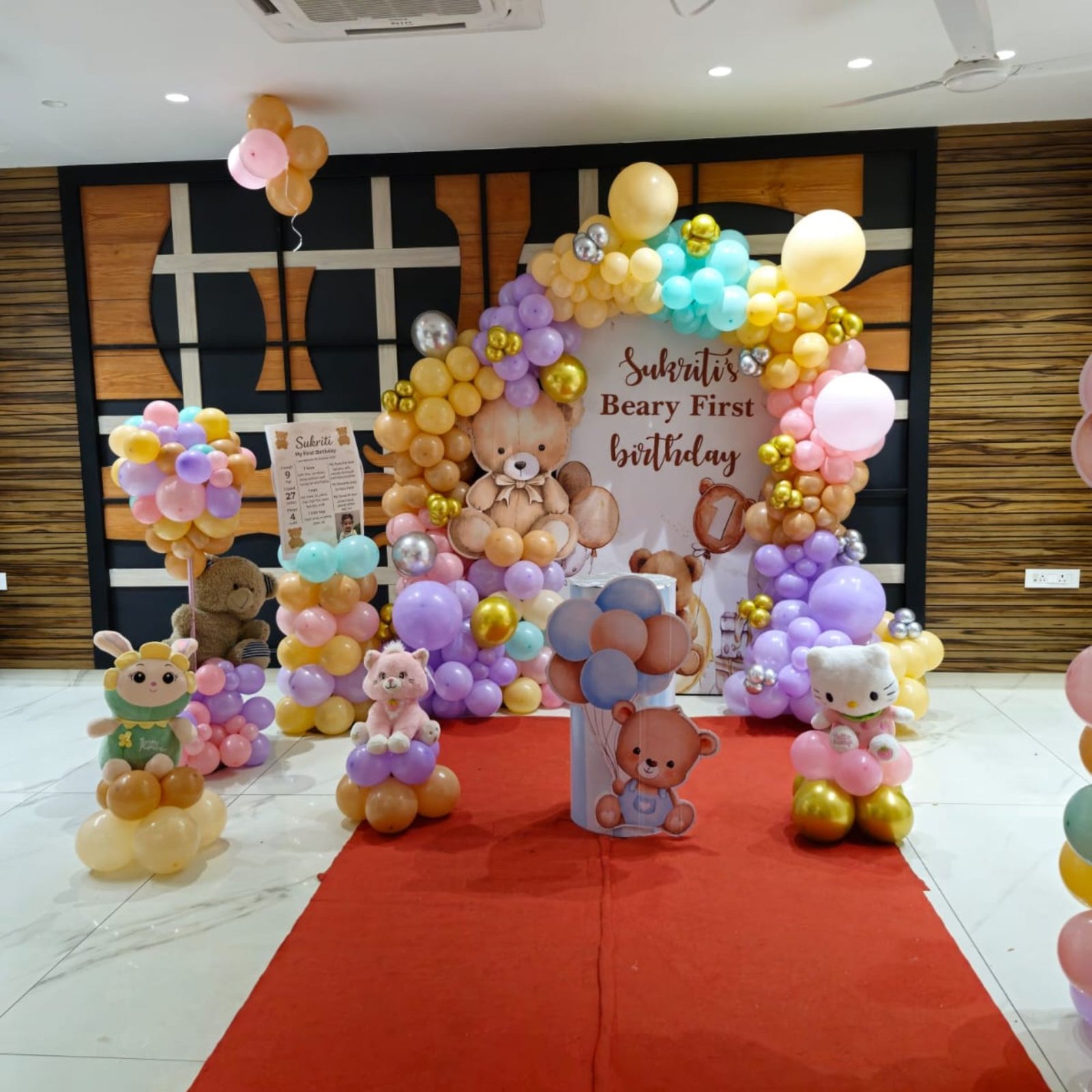 Premium Birthday Decoration Package in Mumbai - Tattoo art/Balloon art, Magic show/Game coordinator and 1 Mascot 5 customized printed Backdrop