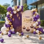 Royal Purple & Gold Diwali Balloon Arch Backdrop Decoration