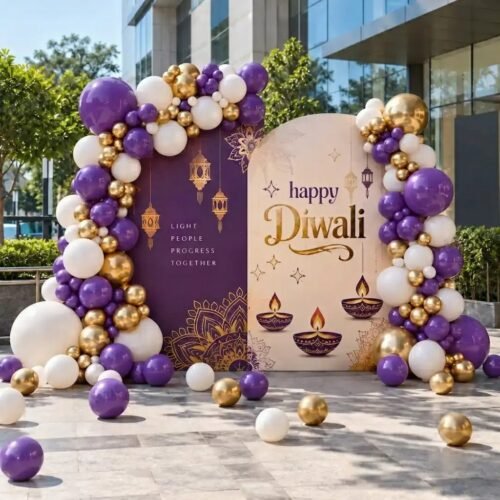 Royal Purple & Gold Diwali Balloon Arch Backdrop Decoration